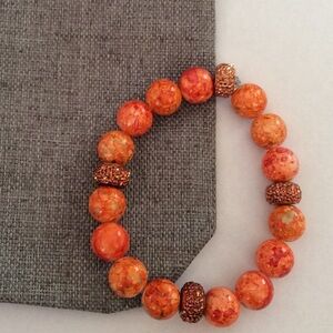 Orange Swirl Ceramic Bead Bracelet NEW